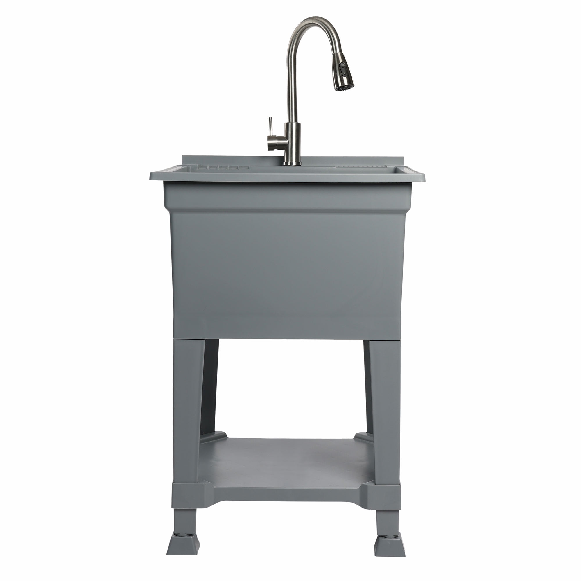 UTILITYSINKS Plastic 24" Freestanding Compact Workshop Utility Sink, Grey