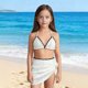 thumbnail image 1 of Traje de baño de 2 piezas para mujer, trajes de baño para mujer, bikini de moda infantil con tirantes y bloques de color liso para la playa, conjunto de falda de malla para niña, 1 of 8