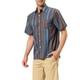 thumbnail image 4 of INSPIRE CHIC Men's Summer Hawaiian Short Sleeves Button Down Striped Shirts S Navy Blue, 4 of 6