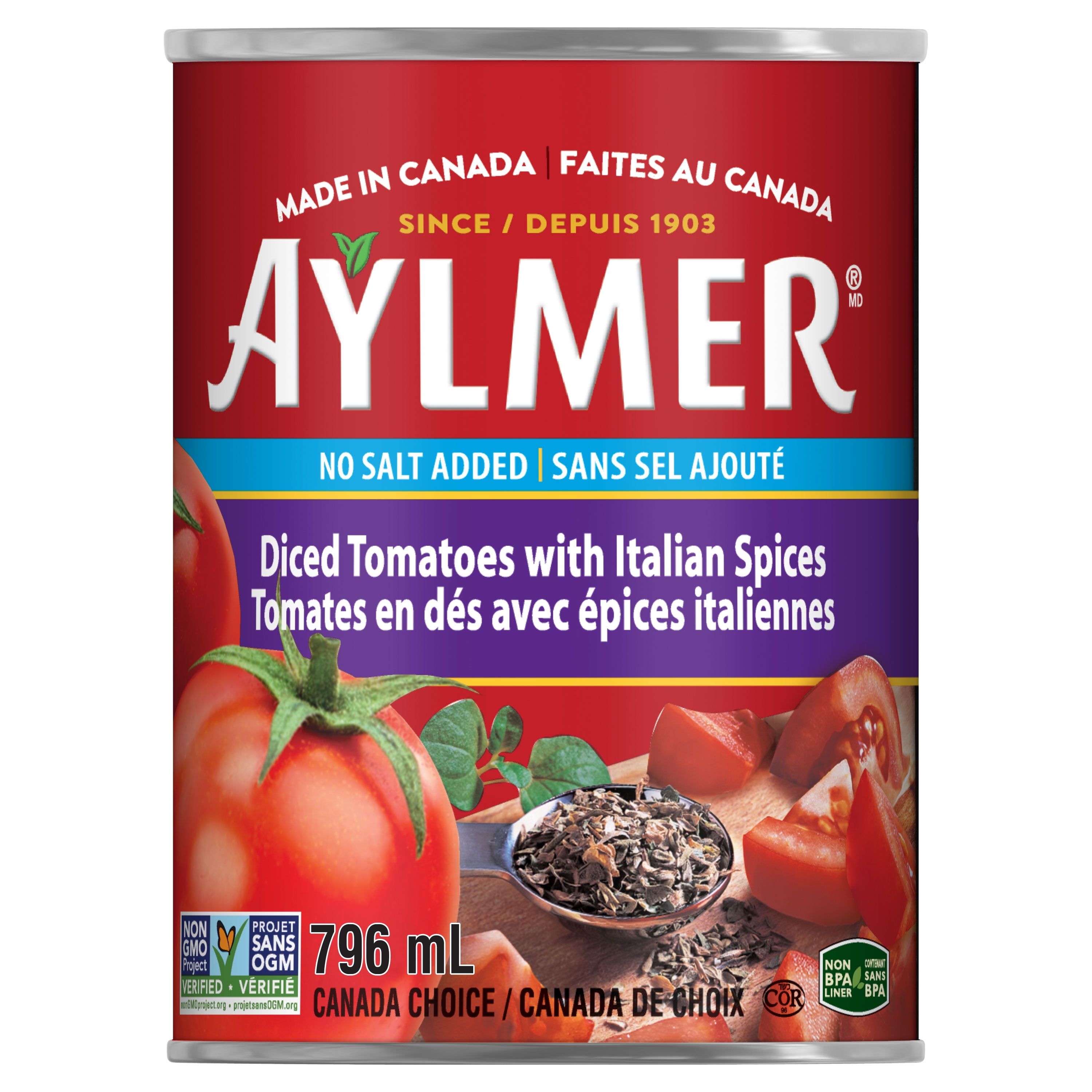 Tomates Aylmer, Italiennes, sans sel ajouté 796 ml