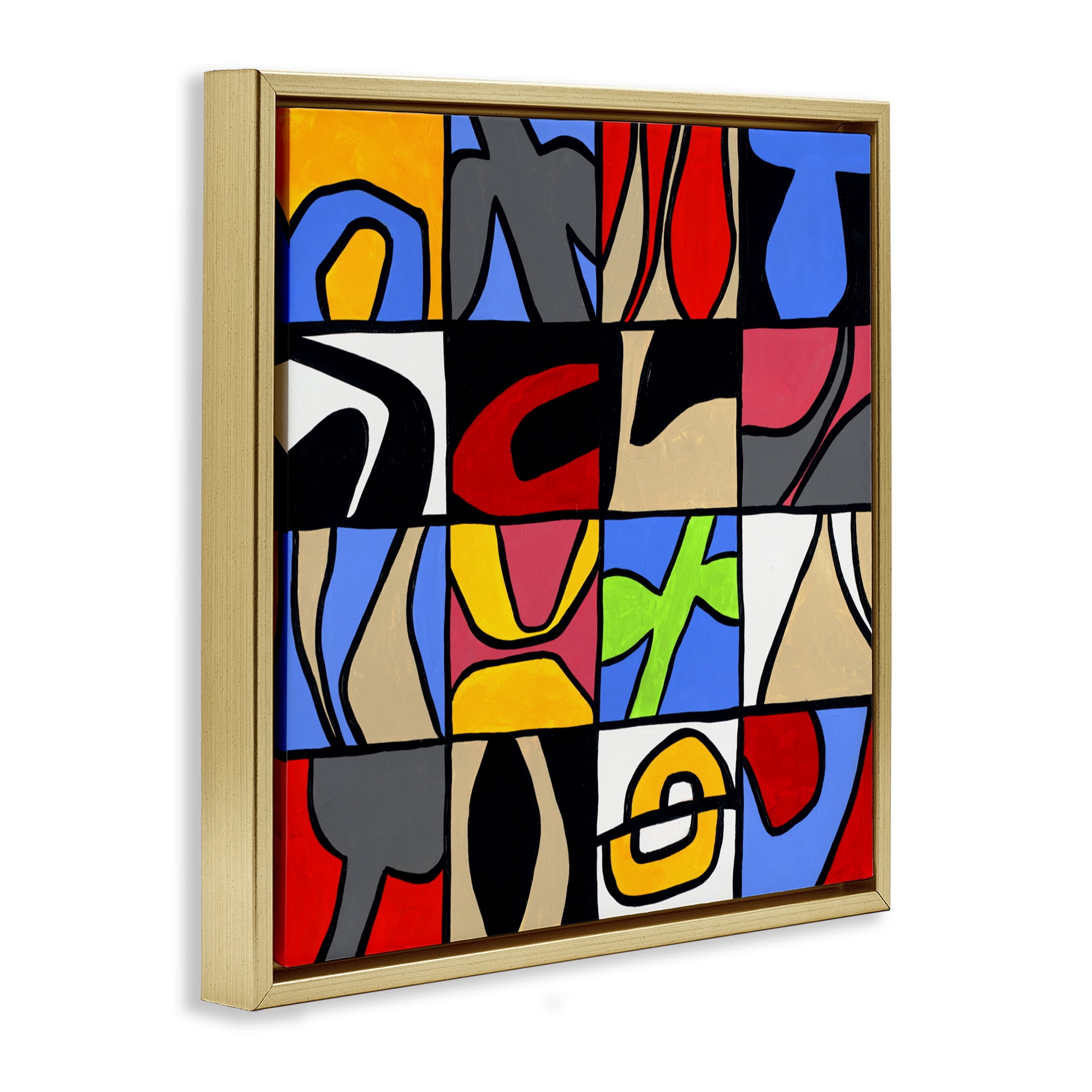 Stupell Industries Alternating Contrast Shapes Abstraction Gold Framed Floater Canvas Wall Art, design by Ruth Fromstein