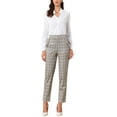thumbnail image 3 of INSPIRE CHIC Women's Tartan Plaid Pants Elastic High Waist Straight Long Trousers L Tan, 3 of 7