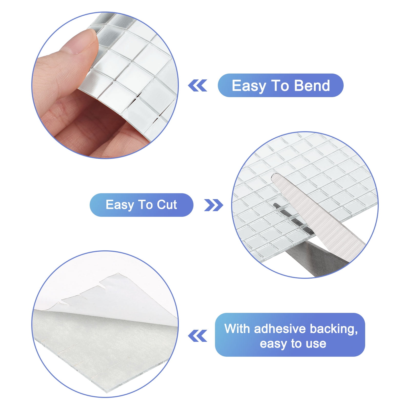 Uxcell 5 Pack 5 x 5mm Disco Tiles, Silver Self-Adhesive Glass Mirror Mosaic Tiles