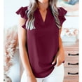thumbnail image 2 of Blusa de Mujer Ticfox Sin Mangas Cuello en V Volantes Poliéster Lavado a Máquina Primavera Verano Rojo XL, 2 of 7