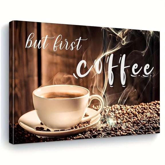 [Vintage Coffee Wall Art] Framed 2D Vintage Coffee Wall Art for Kitchen Decor, Featuring a Rustic Yet Iconic Coffee Logo Canvas Print with Images of Cups And Beans, Suitable for Restaurants,