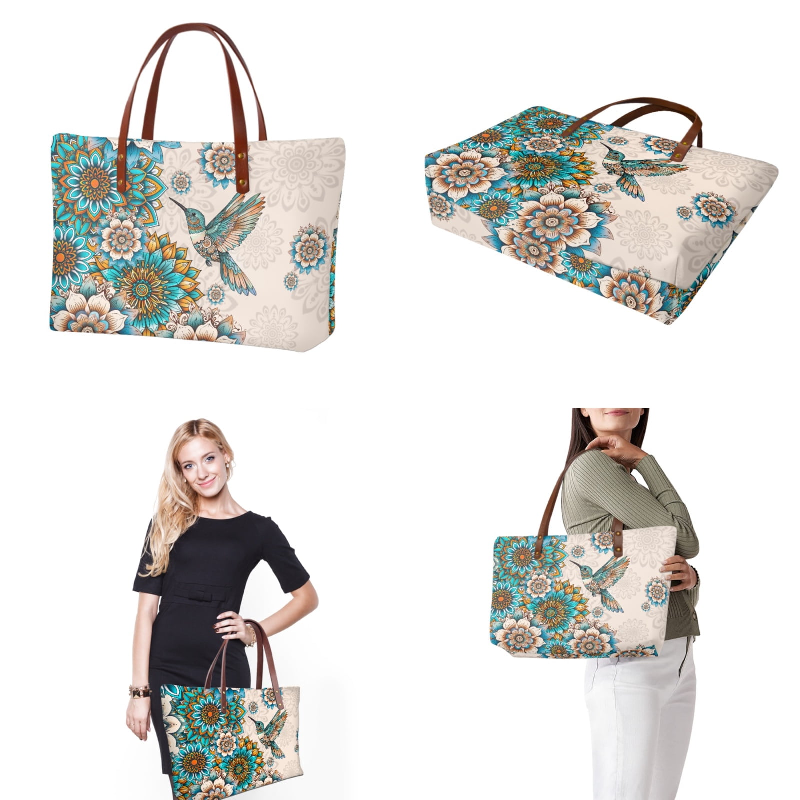 ZUXONGSY Boho Mandala Hummingbird Print 2 PCS Purse and Wallet Set for Women Large Capacity Top Handle Bag Shoulder Bag Work Bag Portable Money Organizers for Excursions Shopping