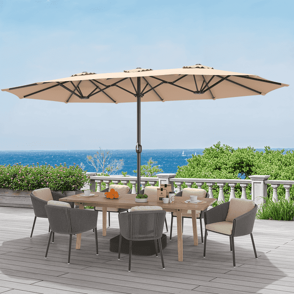 Vitarpatio 15ft Double Sided Patio Umbrella with Umbrella Base, Extra Large Rectangle Market Outdoor Umbrella W/ Crank Handle