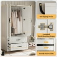 thumbnail image 3 of Lumiinofami 2 Door Wardrobe, Wooden Armoire with Hanging Rod and Drawers for Bedroom, White, 3 of 10