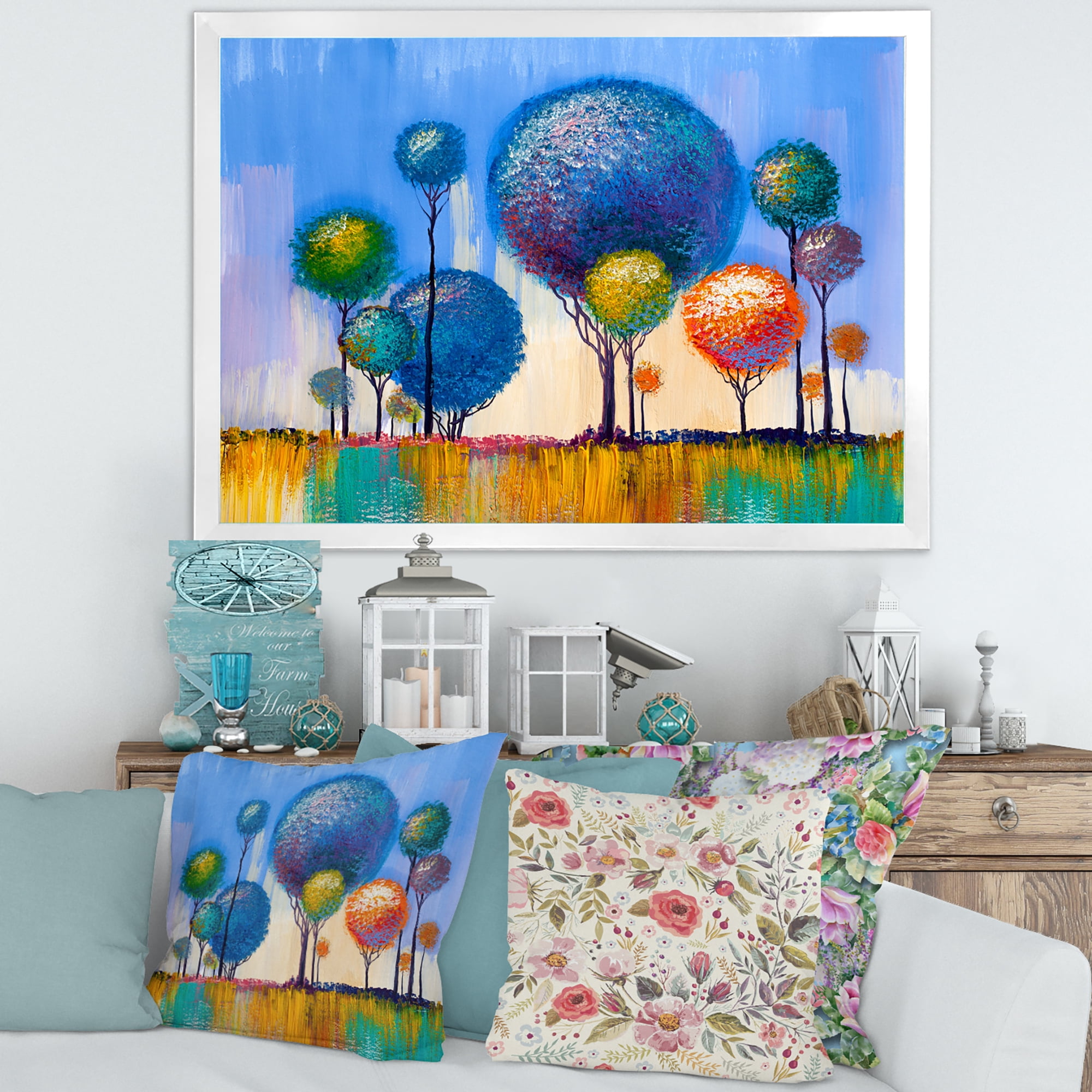 Designart 'Colourful Landscape Trees Impressionist I' Modern Framed Art Print
