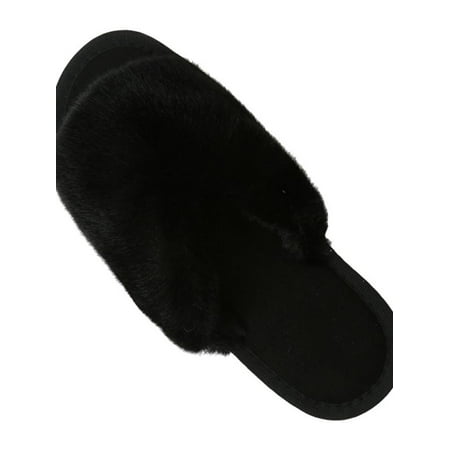 

Topumt Women s Fuzzy Memroy Foam Cozy Flat Slide Slippers Open Toe Slip On House Shoes Sandals
