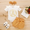 thumbnail image 2 of NZRVAWS Newborn Baby Girl Clothes Round Neck Short Sleeve Solid Color Romper Top and Ruffle Streak Shorts Headband Baby Girl Outfit set 6-12 Months, 2 of 7