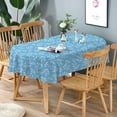 thumbnail image 2 of Blue Oval Tablecloth, Flower Print Oval Tablecloth, Blue Leaf Tablecloth, Indoor/Outdoor Waterproof Wrinkle Free Durable Tablecloth for Oval Tables 60 X 102 Inch, 2 of 6