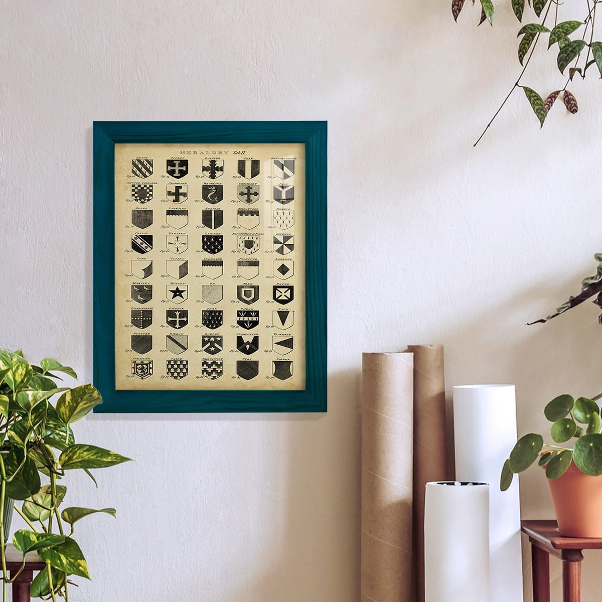 Vintage Heraldry II -Framed Print w/glass-Ocean Blue