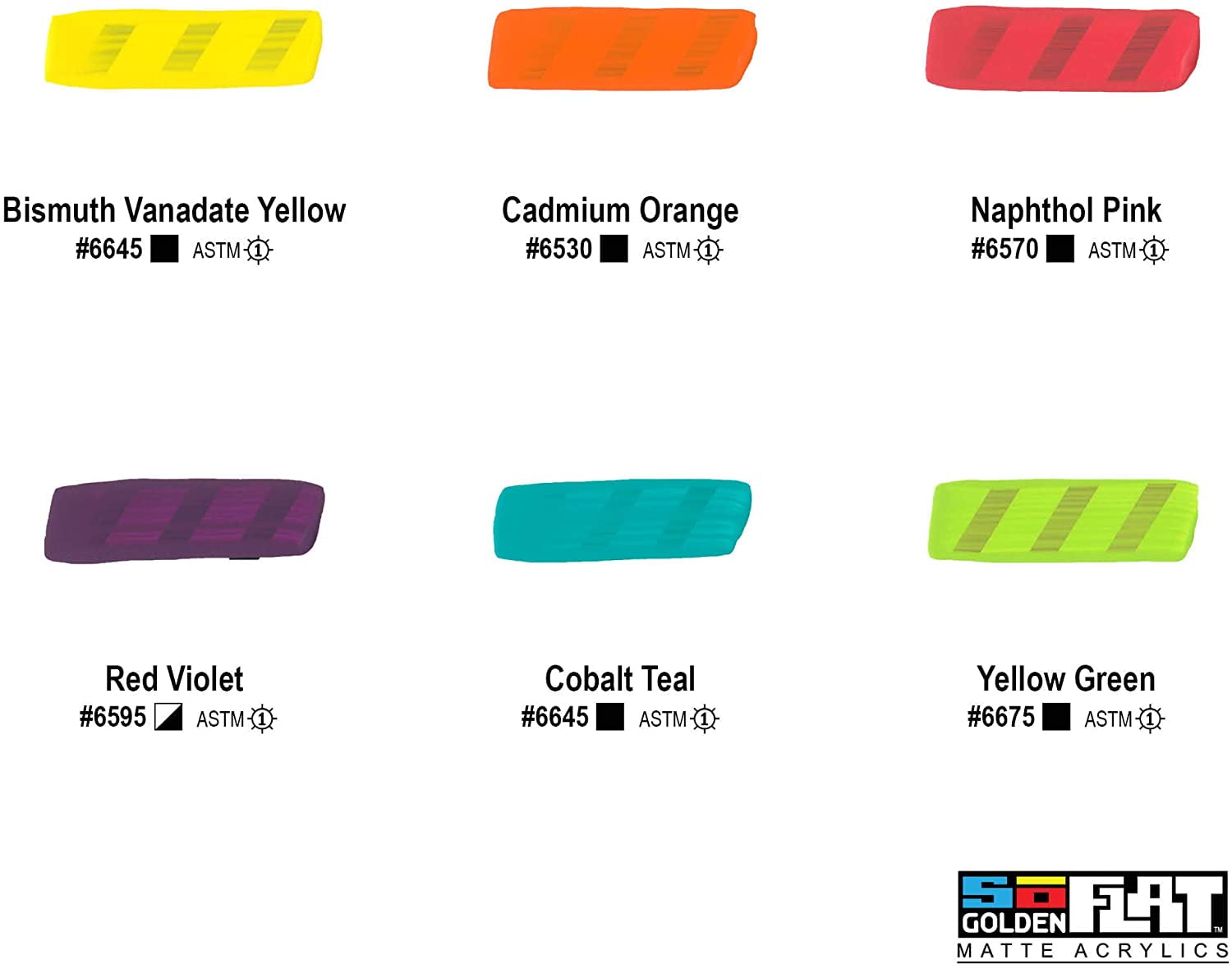 Golden SoFlat Matte Acrylic Paint - Set of 6, Zing Colors, 59 ml, Jar