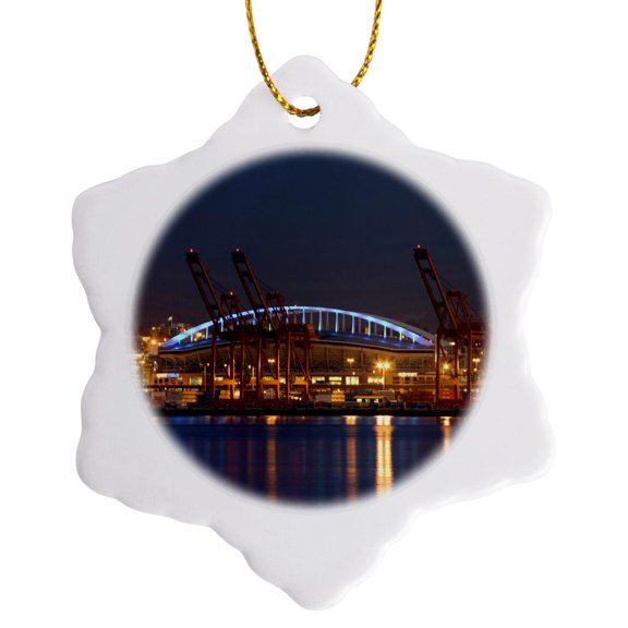 3drose, Wa, Seattle, Qwest Field and Elliott Bay - Us48 Jwi1089 - Jamie and Judy Wild, 3 inch Snowflake Porcelain Ornament