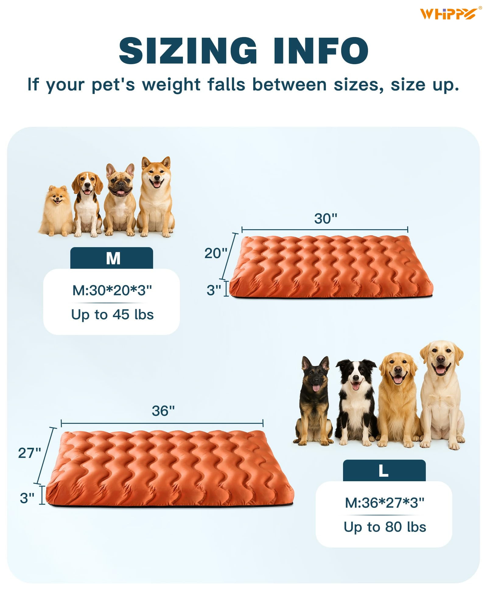 Orthopedic Dog Bed for Large Medium Small Dogs Waterproof Memory Foam Dog Crate Bed Washable Pet Bed with Removeable Cover, 36"x27", Orange