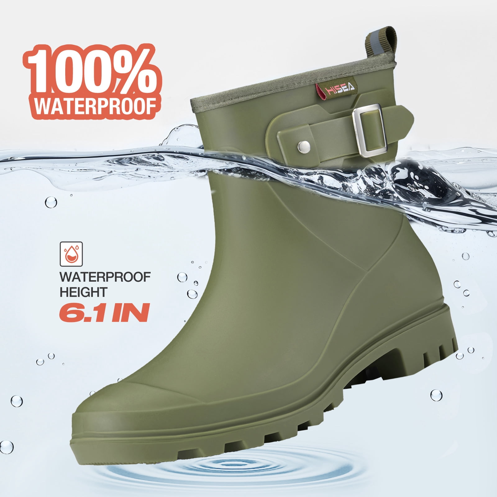 HISEA Women's Waterproof Ankle Rain Boots, Anti-Slip Short Garden Shoes with Comfortable Insole for Outdoor Work & Walking，Green，Size 7