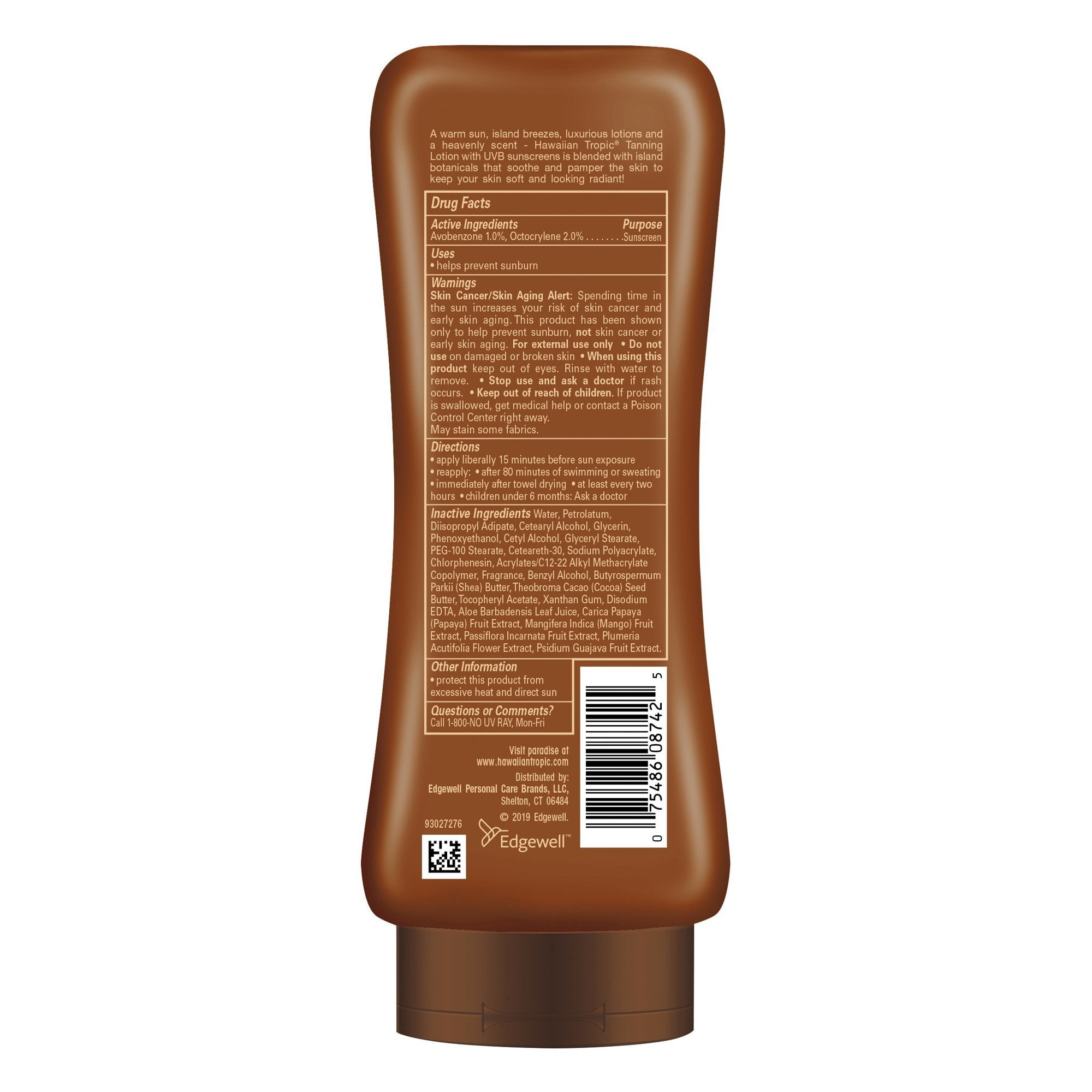 Hawaiian Tropic Sunscreen Lotion Protects Skin Pamper Nourishing  Spf 4, 8 oz