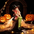 thumbnail image 2 of Orange Hair Shelf Sitting Witch Figurine with Black Cat,1PCS Gothic Resin Edge Sitting Witch Statue with Witch Hat,12" Spooky Fall Halloween Decor for Tabletop& Bookshelf, 2 of 6