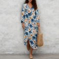 thumbnail image 4 of DISNIMO Womens Summer Dresses Floral Print Linen Style Casual Loose Maxi Dress V Neck Loose Dresses Fashion 3/4 Sleeve Dress for Women, 2XL, 4 of 6