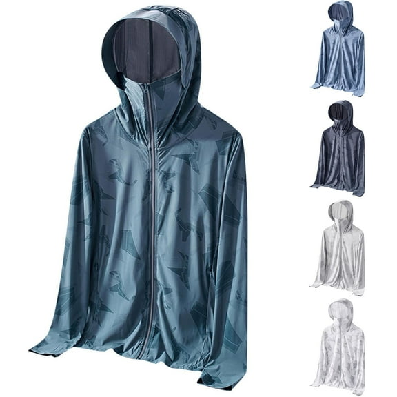 cllios Sun Shirts for Men Hooded UPF 50 Long Sleeve Fishing Shirt with Mask UV Neck Gaiter Full Zip up Hoodie with Pockets