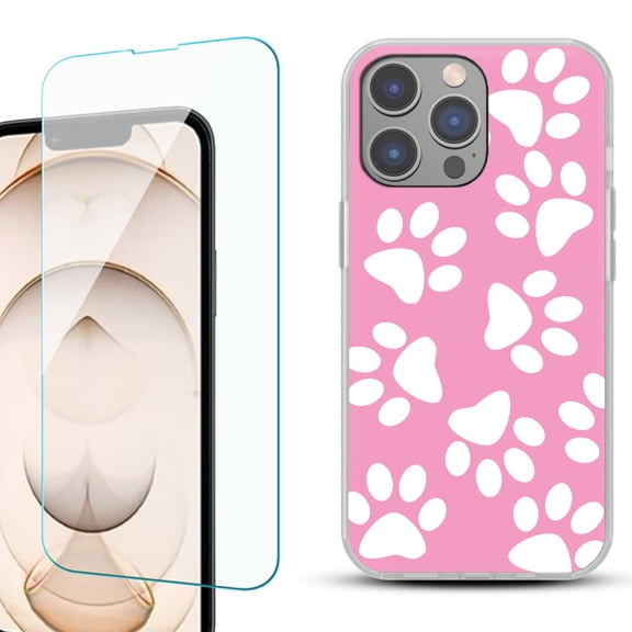 OneToughShield ® for iPhone 15 Pro Shockproof Phone Case, with Tempered Glass Screen Protector - Pet Paw/ Pink
