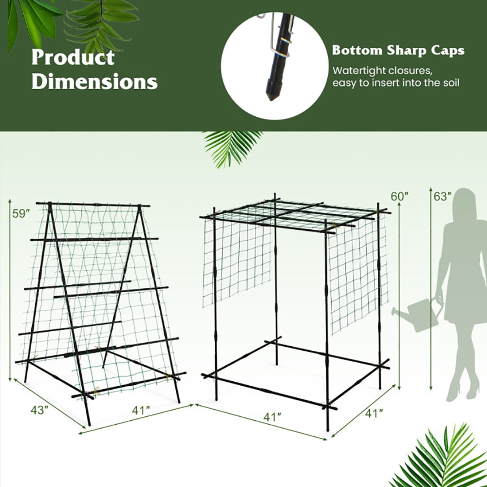ResenkosA-Frame Garden Cucumber Trellis with Netting for Climbing Plants Outdoor-Black