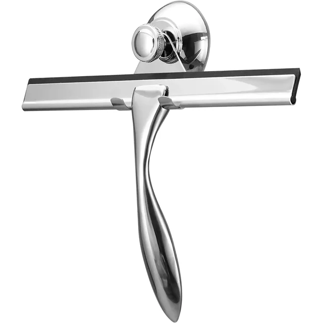 Escobilla de ducha de 10.0 in: escobilla de goma para puerta de cristal de ducha, para puertas de vidrio, baño, ventana y cristal de coche, escobilla de goma para ducha de acero inoxidable para puertas de ducha con gancho de ventosa ER