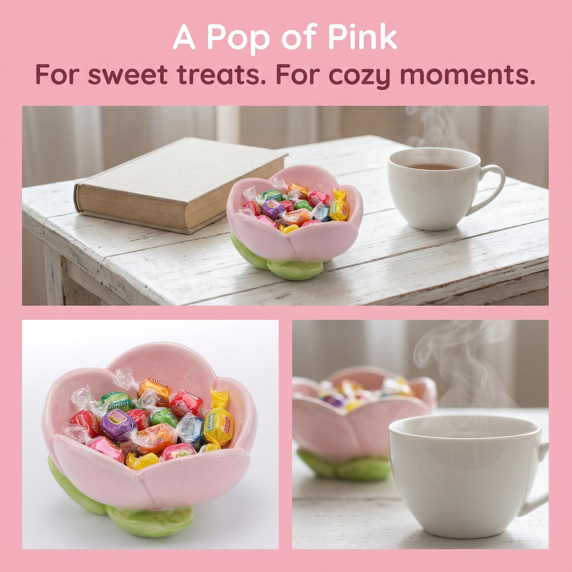 Unique Bargains Artistic Ceramic Box Floral Storage Jar with Lid Pink 4.5" x 4.2" x 3.3"
