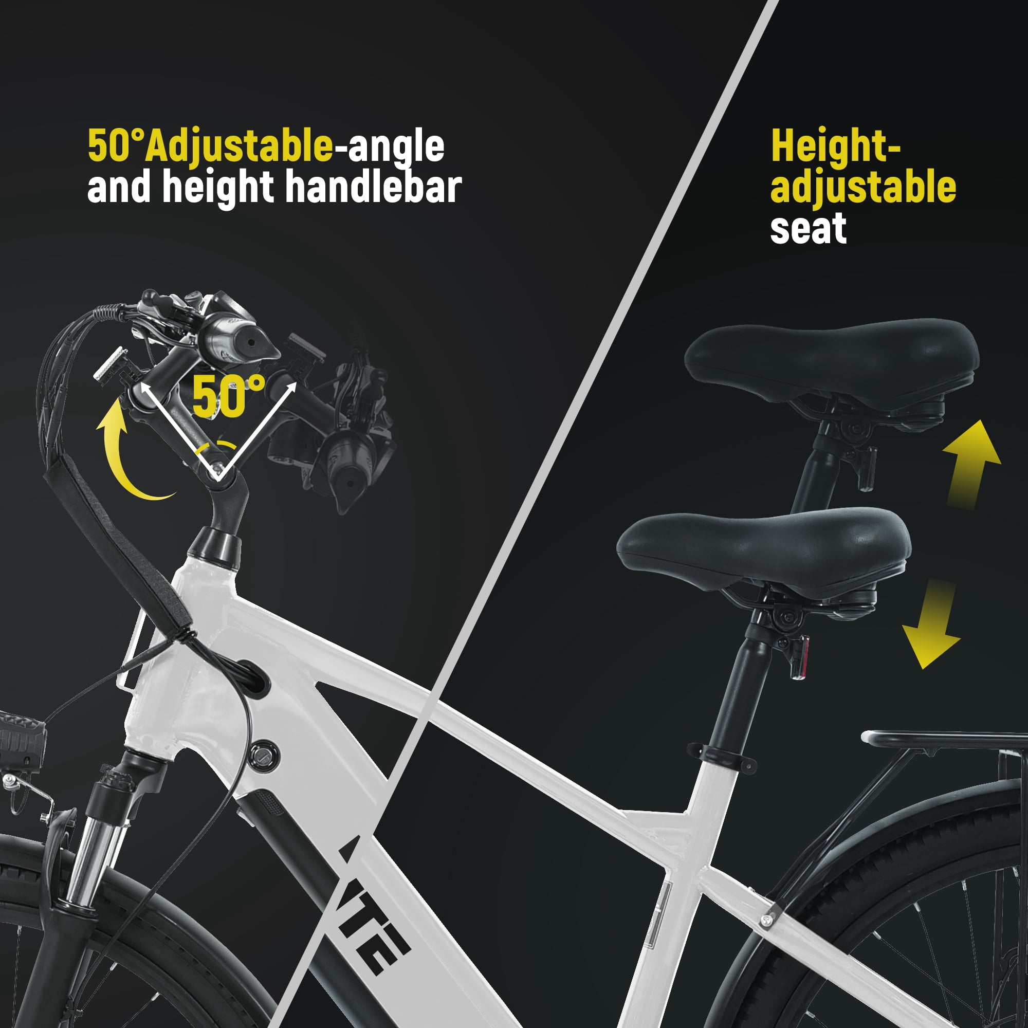 ESKUTE Adult Electric Bike – 70-Mile Range, 1300W Peak Motor, 28MPH, 840Wh Removable Battery, 26" Tires, 7-Speed Adjustable Stem, Step-Over Ebike, White with Phonebag & Lock