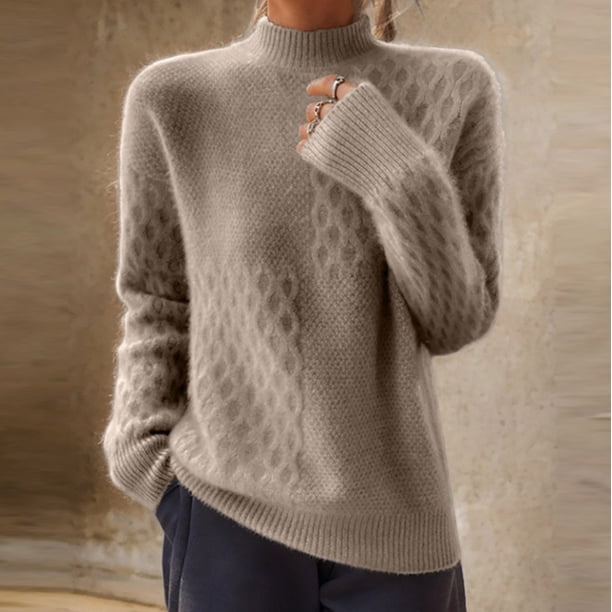 Suéter de cuello redondo de moda para mujer, suéter de blusa de punto informal de manga larga con cuello en V, suéter para mujer