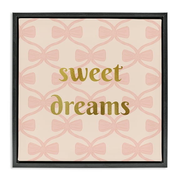 Stupell Industries Pastel Bows & Sweet Dreams Quotes and Sayings Painting Black Floater Framed Canvas Art Print Wall Art, 18 x 18