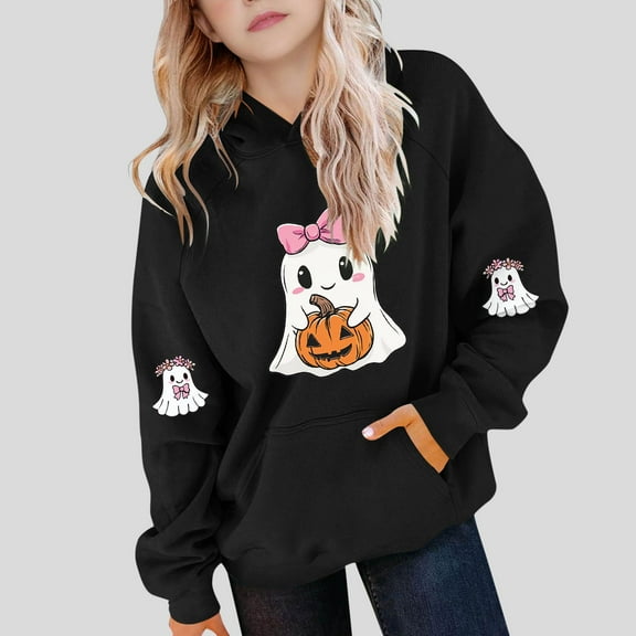 successthop Halloween Hoodies Spooky Pumpkin Ghost Toddler Girls Boys Long Sleeve Winter Fall Sport Tops Sizes 5-15