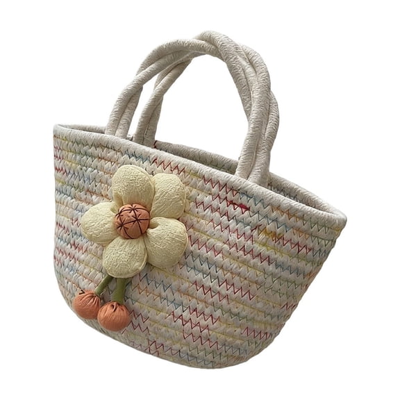 PEIBang Small Flower Handbags with Handles,Cute Cotton Woven Beach Bags for Daily Use,Outdoor Activities,Birthday Gift