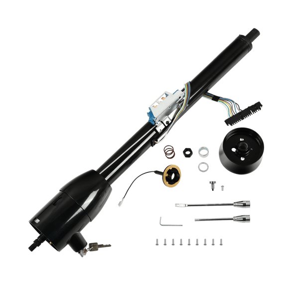 32" Stainless Steel Tilt Manual Universal Steering Column & Wheel Adapter w/ Key Black
