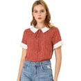 thumbnail image 1 of INSPIRE CHIC Blusa de lunares de manga corta con cuello Peter Pan en contraste vintage para mujer Rojo M, 1 of 6