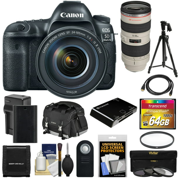 Pizza Insignia tubo respirador Canon EOS 5D Mark IV 4K Wi-Fi Digital SLR Camera & EF 24-105mm f/4L IS II  USM with 70-200mm f/2.8L Lens + 64GB Card + Battery & Charger + Case +  Filters +