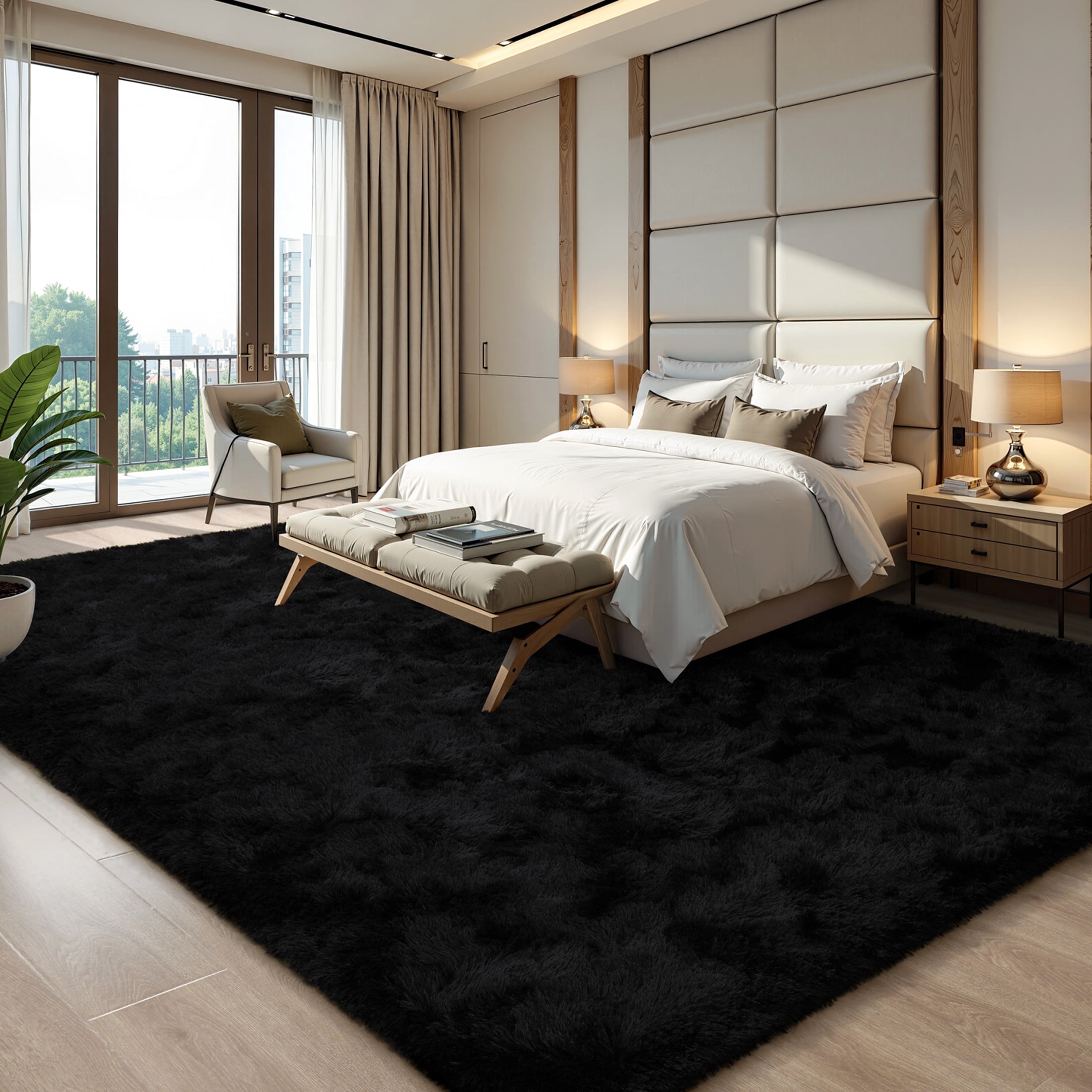 KIXINWA 5x7 Washable Large Area Rug for Living Room, Fluffy Shag Rug for Bedroom, Ultra Soft Plush Non Slip Carpet for Indoor Floor Bedside Nursery Kids Girls Room Dorm, Home Decor Aesthetic, Black