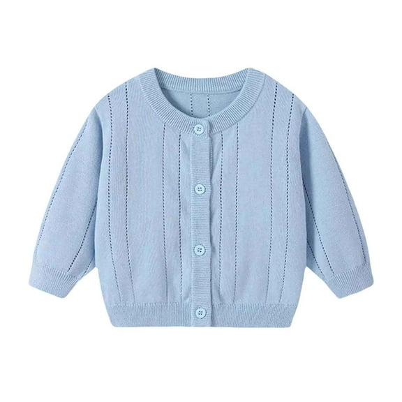 Eltusu Toddler Boys Sweaters Cardigans, Crew Neck Cotton Solid Color Long Sleeve Fall Cardigans Light Blue Size 2-3 T