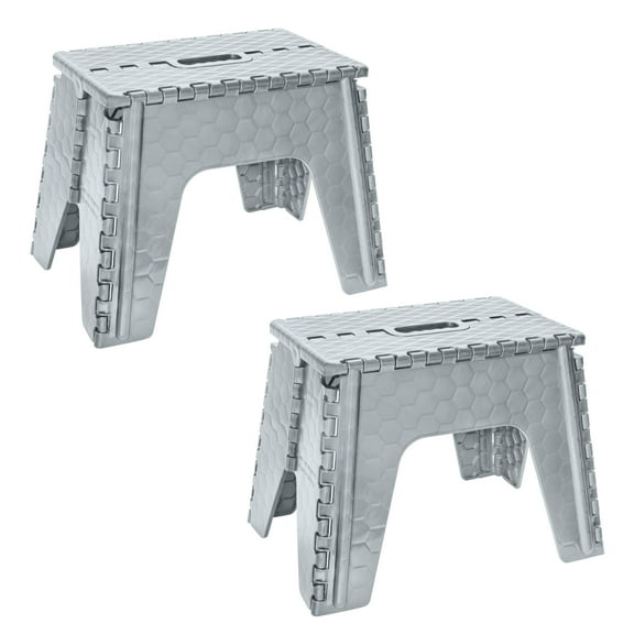 Simplify 2 Pack 12" Plastic Folding 1 Step Stool in Gray