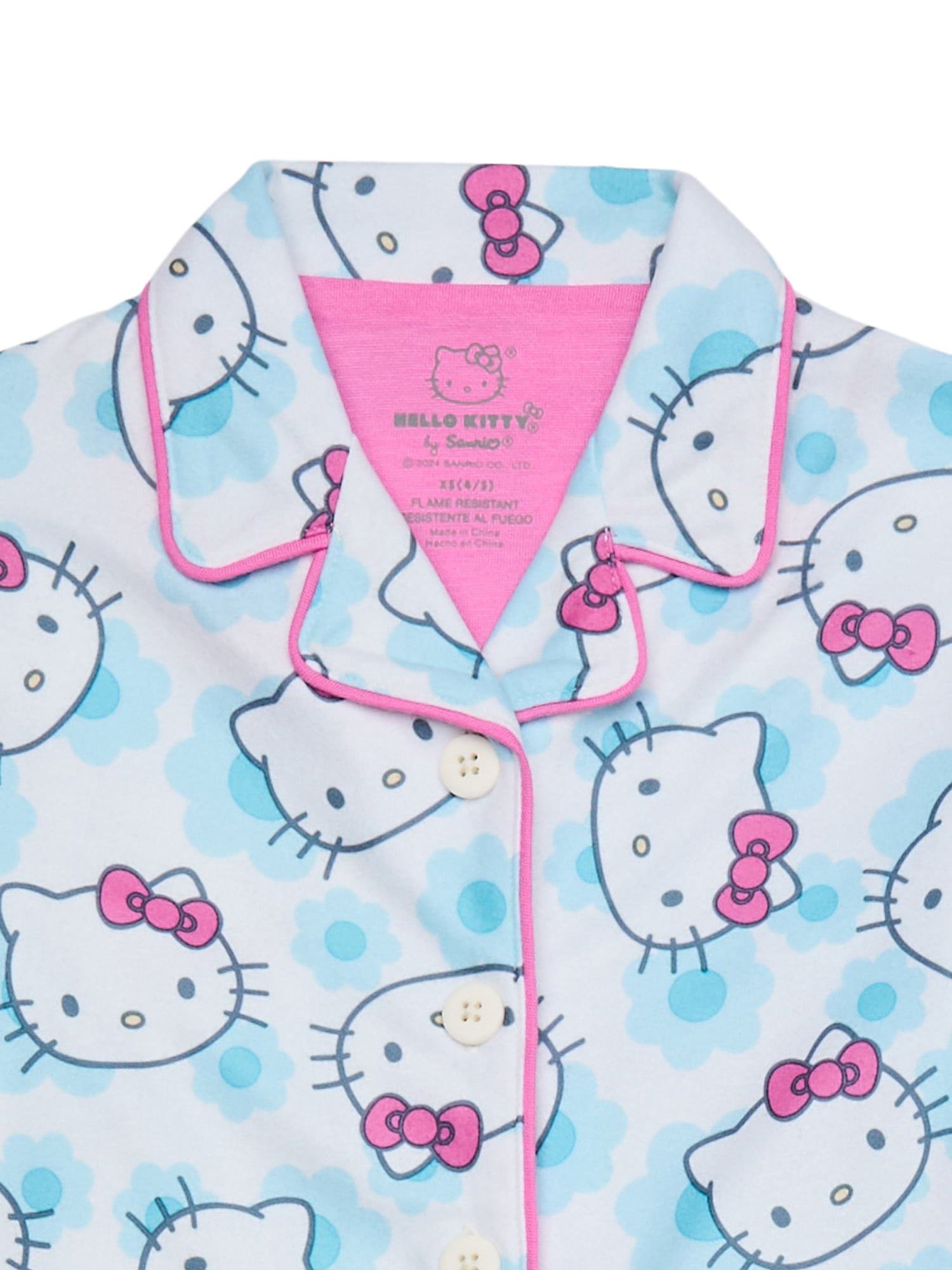Hello Kitty Girls Long-Sleeve Button-Front Top and Pants Pajama Set, 2-Piece, Sizes 4-16