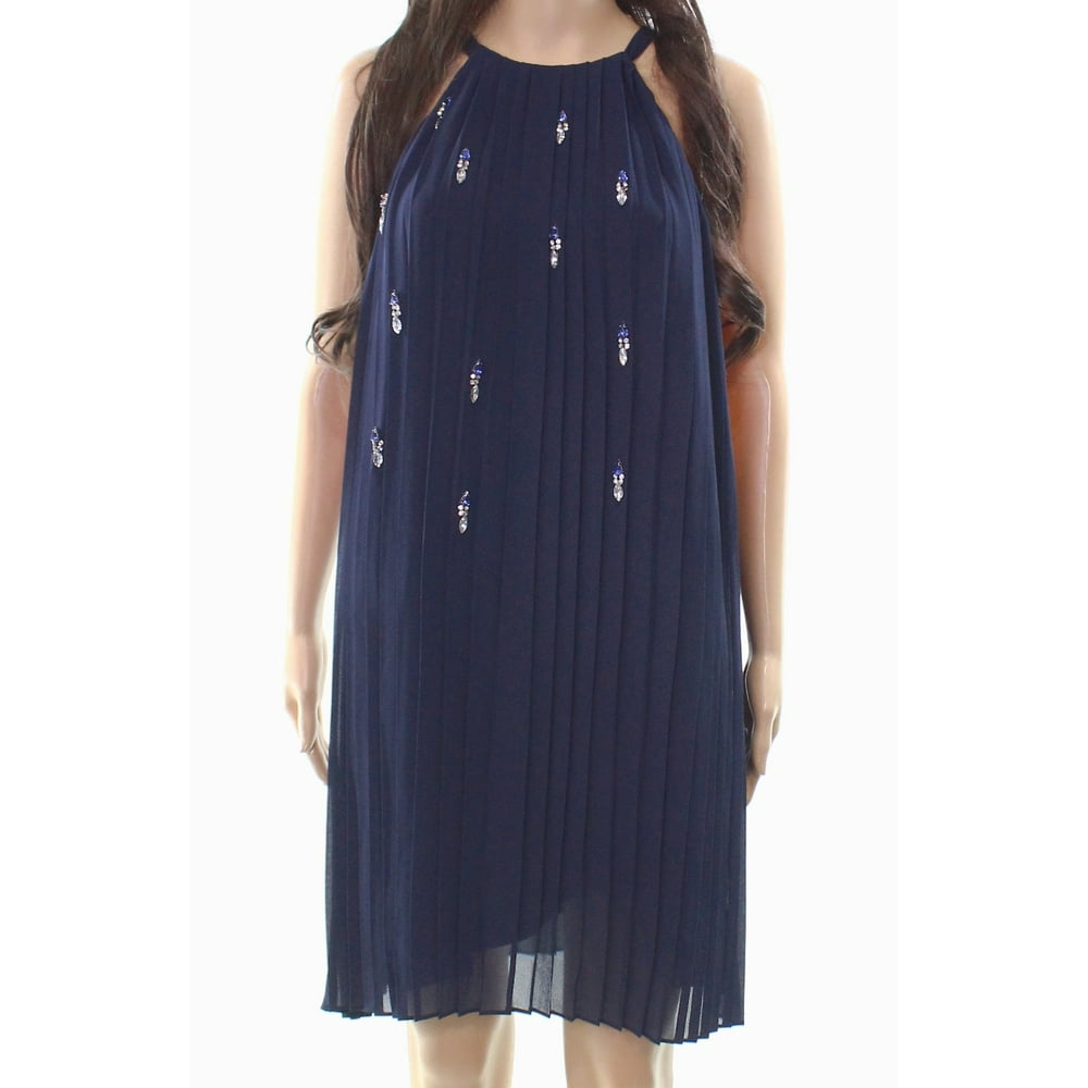 Belle Badgley Mischka - Belle Badgley Mischka NEW Blue Women's 4 Embellish Pleated Shift Dress