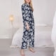 thumbnail image 3 of Balery White Leaves Conjunto de Pijama con Estampado para Mujer, Conjunto de Dos Piezas con Manga Larga, Ropa de Dormir Suave con Bolsillos, Pijamas Cómodos-Medium, 3 of 7