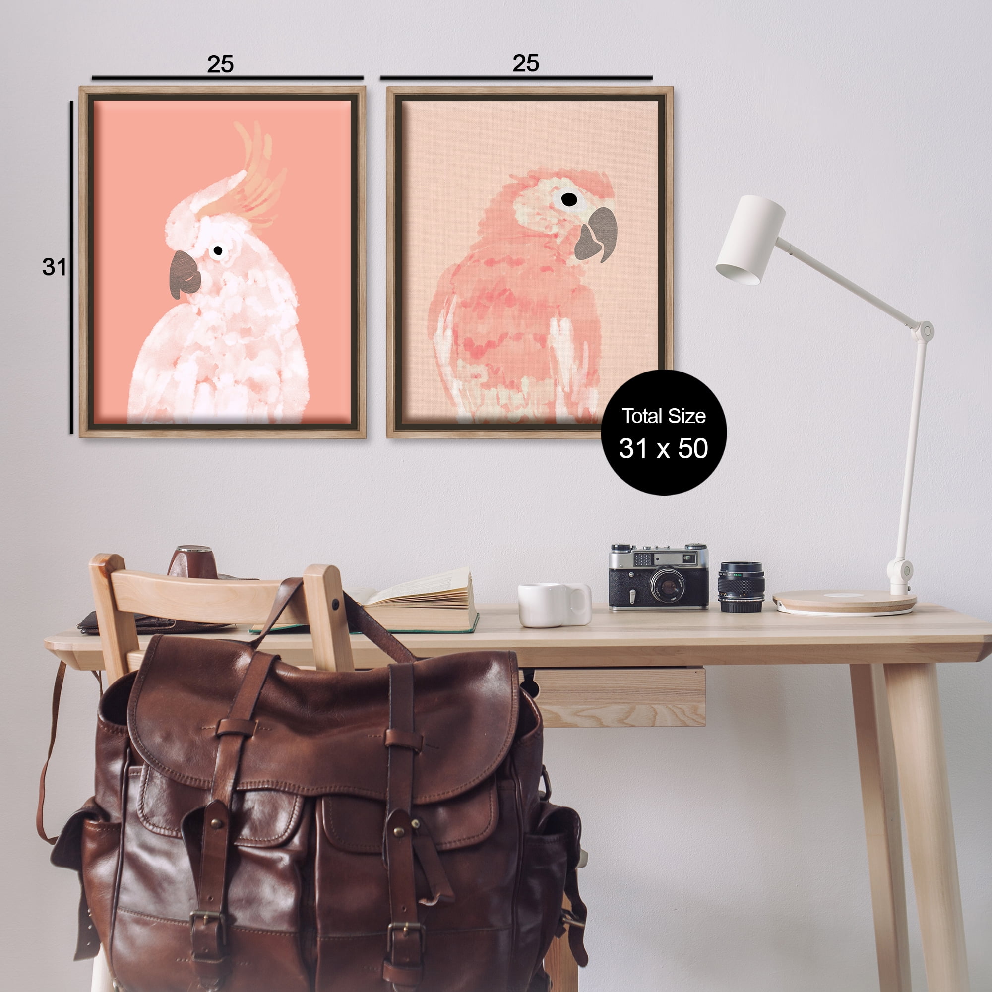 Stupell Industries Peach Cockatoo Parrot Profile Animals Painting Brown Floater Framed Canvas Art Print Wall Art, 31 x 25, Set of 2