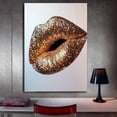 thumbnail image 3 of Mudket Framed Gold Lips Canvas Wall Art, Trendy Gold Lip Print Wall Decor for Living Room Bedroom, Ready to Hang - 12"L x 8"W, 3 of 10