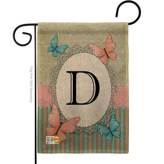 Breeze Decor BD-BG-G-130134-IP-DB-D-US14-BD 13 x 18.5 in. Butterflies D Initial Burlap Garden Friends Bugs & Frogs Impressions Decorative Vertical Double Sided Flag
