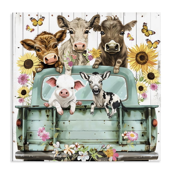 Stupell Industries Cottage Barnyard Friends in Vintage Truck Canvas Art, 17 x 17, by Creative Studio