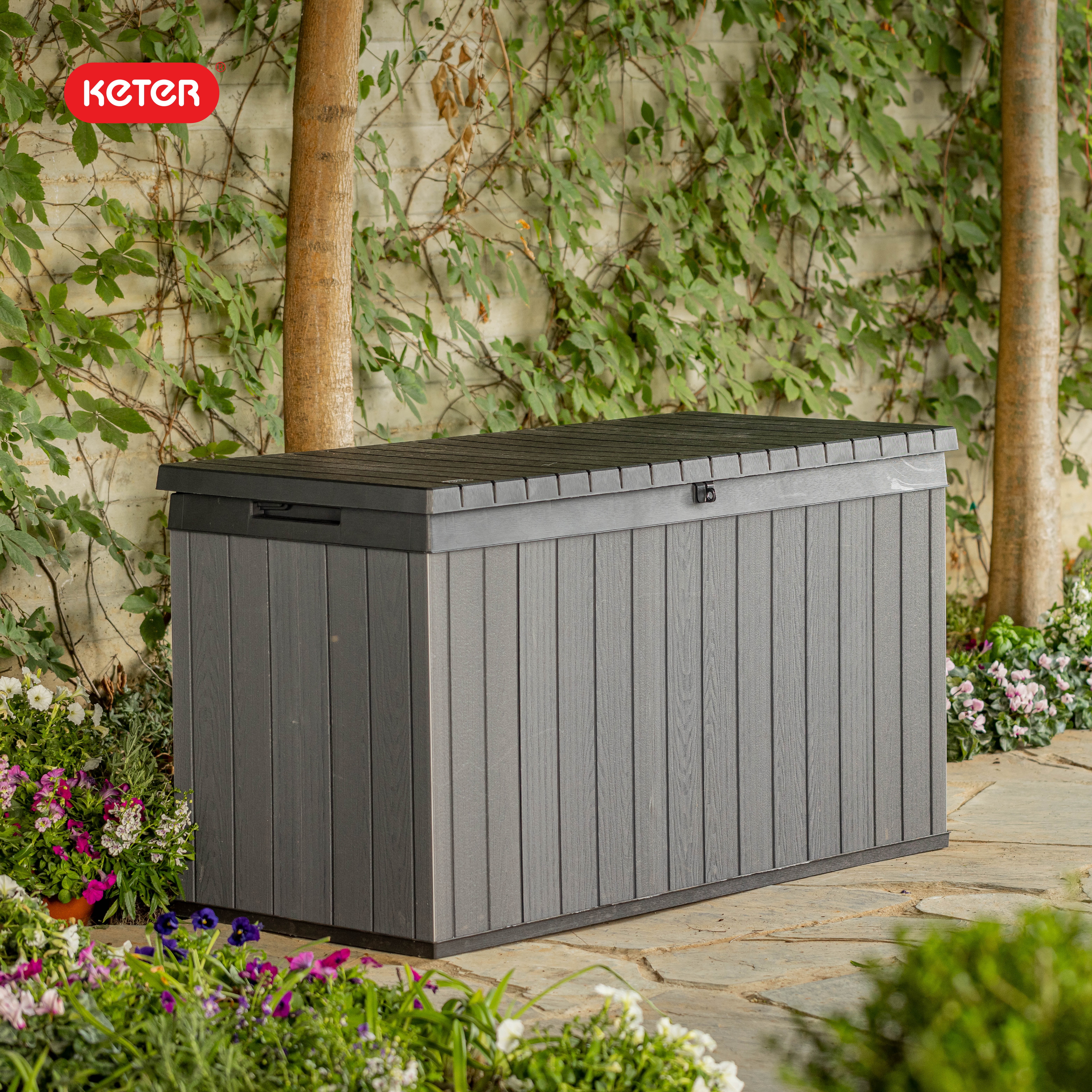 Keter Darwin 150 Gallon Durable Resin Outdoor Deck Box Storage Organization, Graphite