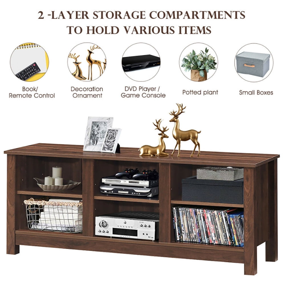 Finihen TV Stand, TV Cabinet, 60 Inch Entertainment TV Stand Cabinet, Media Entertainment Center with Storage, for Living Room, Bedroom, Brown