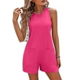 thumbnail image 3 of Women's Jumpsuits 2026 Casual Solid Summer Romper Sleeveless Crewneck Short Pants Romper with Pockets - Summer Romper Short Jumpsuits Wide Leg Overalls Casual Beach Vacation Outfits Hot Pink S, 3 of 7